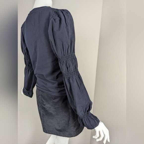 French Connection Black Tim Tim Marie Puff Sleeve Top Small Jersey Knit - Picture 7 of 10